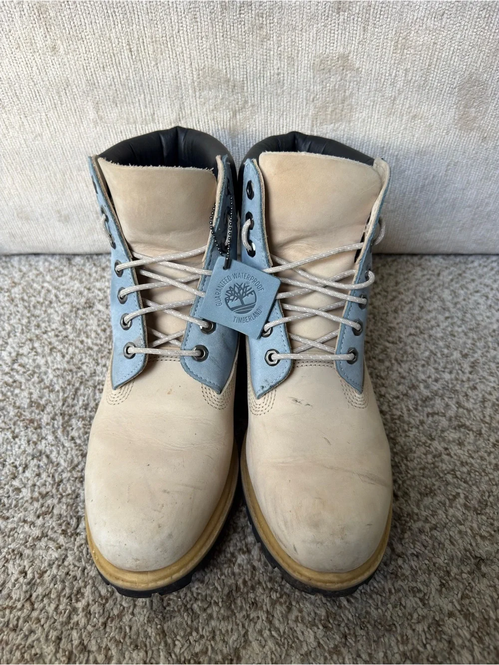 Timberland 6-Inch Premium Waterproof Boots Light Beige / Blue Size 9.5 M